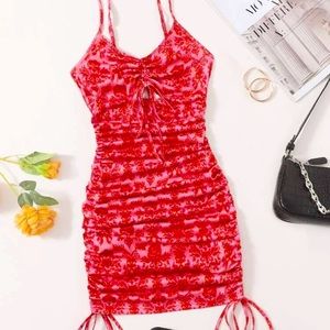 Ruched Dress Size Small Adjustable Bright Pink NWOT